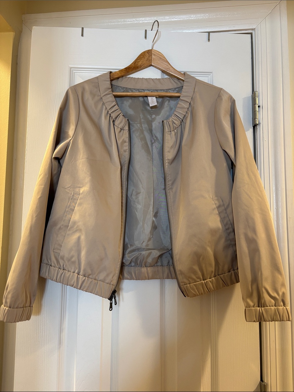 Chico's Neutral Taupe Lightweight Bomber Jacket